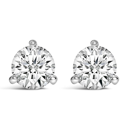 14K White Gold 3-Prong Martini Set Brilliant Round-Cut Solitaire Lab Grown Diamond Screwback Stud Earrings