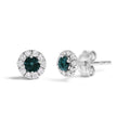.925 Sterling Silver 1/3 Cttw White and Blue Diamond Halo Stud Earring