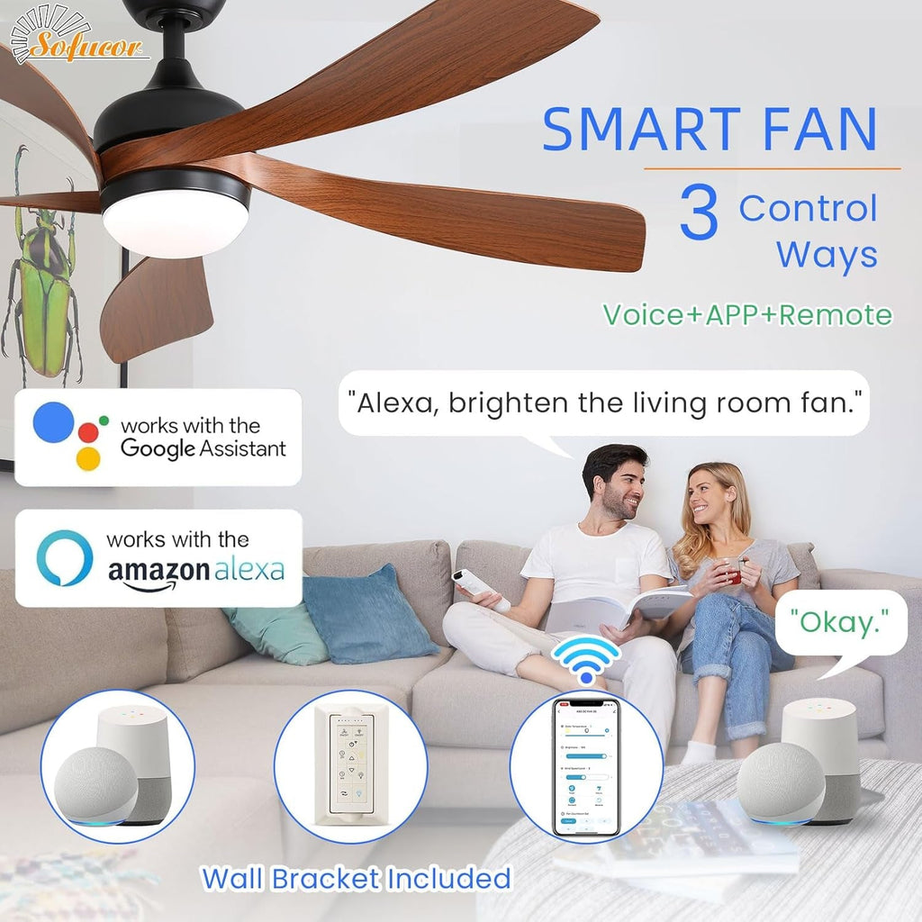 52 Inch Smart Ceiling Fan Three Color Lighting Remote