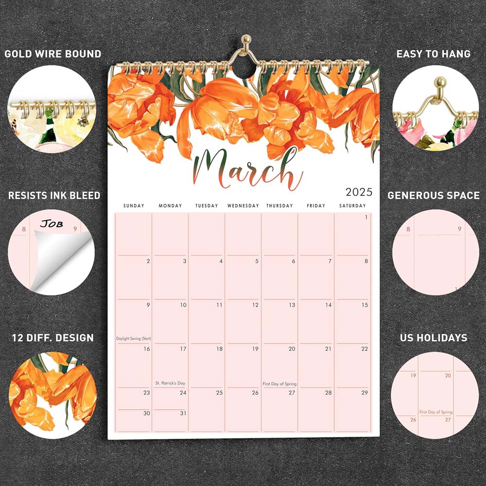 Floral Wall Calendar 2025