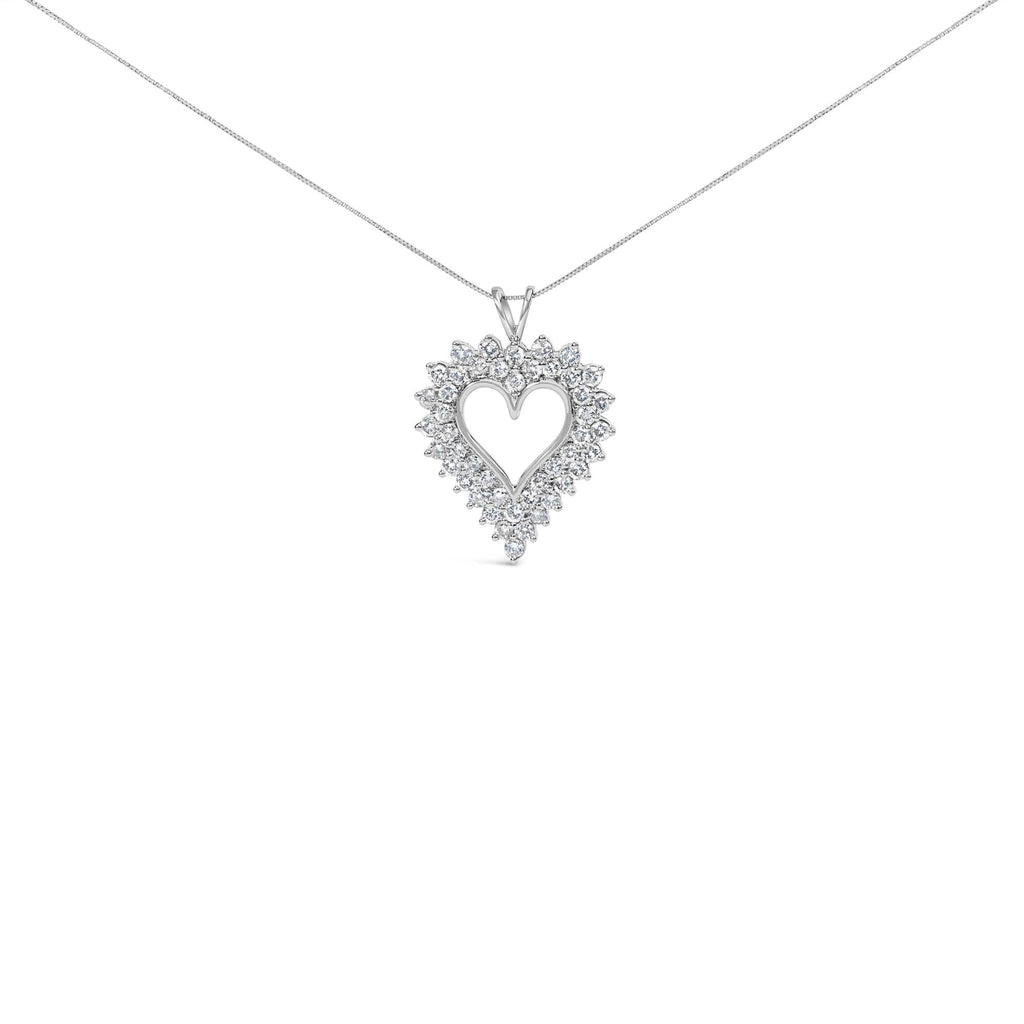 .925 Sterling Silver 3.00 Cttw Round Cut Diamond Cluster Heart 18" Pendant Necklace (K-L Color, I1-I2 Clarity)
