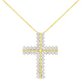 10K Yellow Gold 4.0 Cttw Diamond Two Row Cross 18" Pendant Necklace (J-K Clarity, I1-I2 Color)