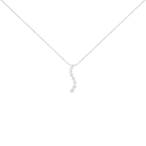 14K White Gold 3.0 Cttw Round-Brilliant & Baguette Cut Diamond S Shaped Graduated 18" Pendant Necklace (I-J Color, I2-I3 Clarity)