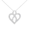 14K White Gold 1/4 cttw Round Cut Diamond Heart and Ribbon Center Pendant Necklace (H-I, I1-I2)