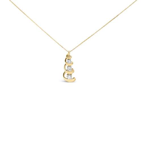 10k Yellow Gold 1/4 Cttw Diamond 3 Stone Swirl and Drop Pendant Necklace