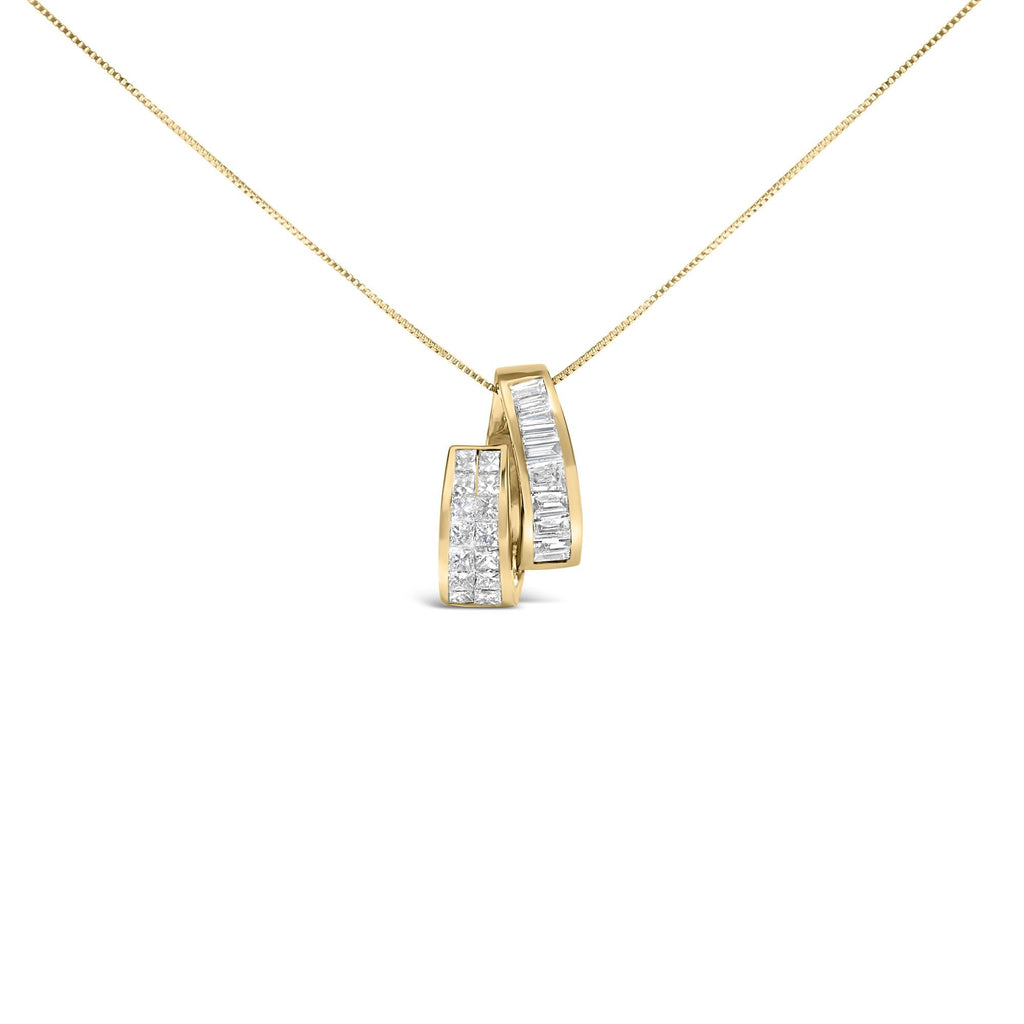 14K Yellow Gold 1 5/8 cttw Princess and Baguette Cut Diamond Fashion Pendant Necklace (G-H, VS2-SI1)