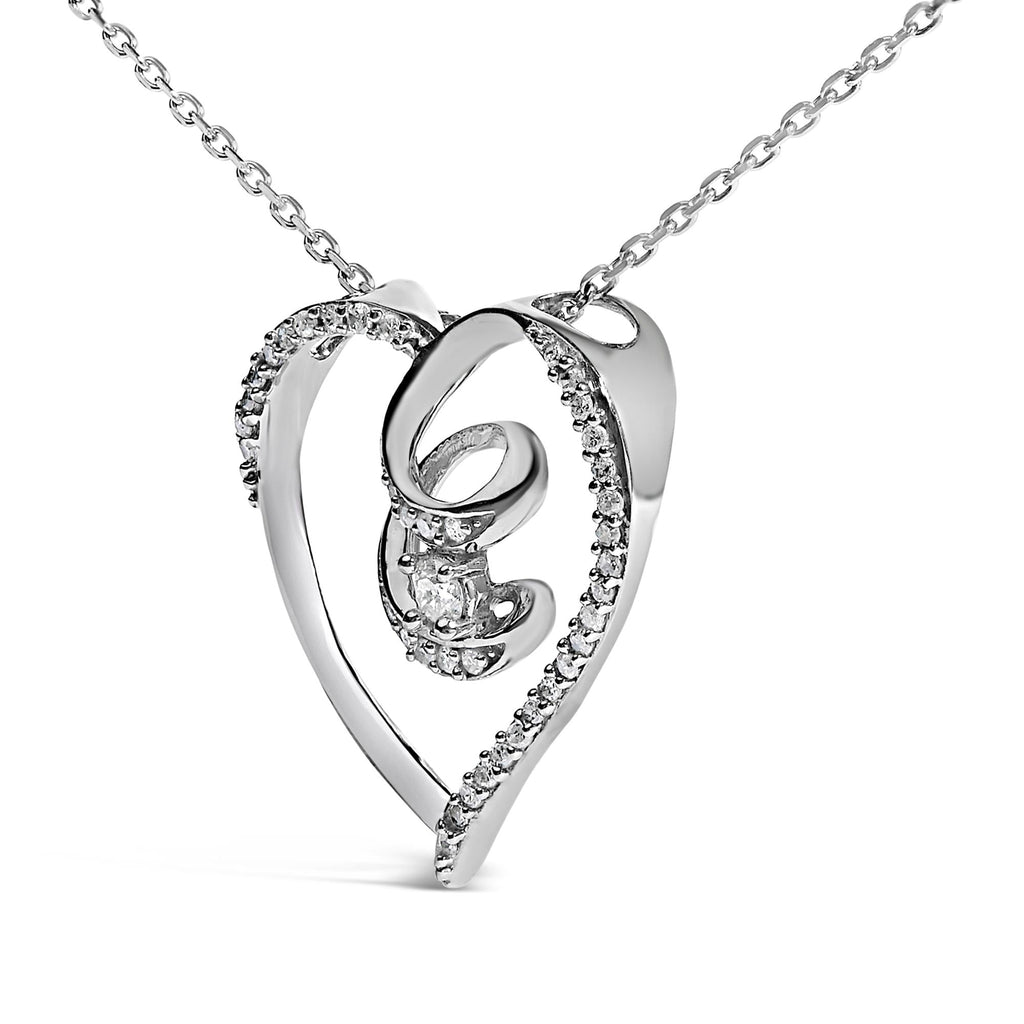 .925 Sterling Silver 1/4 Cttw Brilliant-Cut Diamond Open Heart Twisted Awareness Ribbon 18" Pendant Necklace (H-I Color, I1-I2 Clarity)