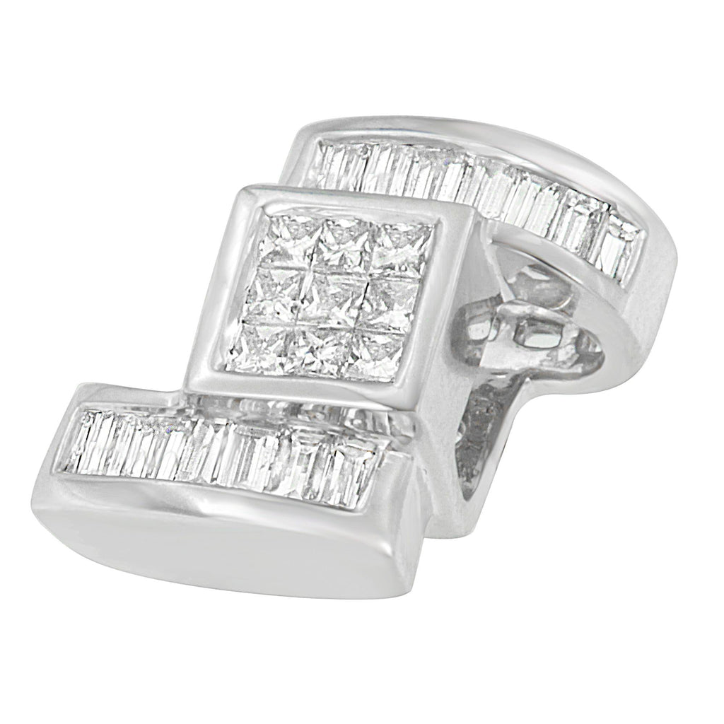 14K White Gold 1 2/5 cttw Princess and Baguette Cut Diamond Zig Zag Pendant Necklace (H-I, SI1-SI2)