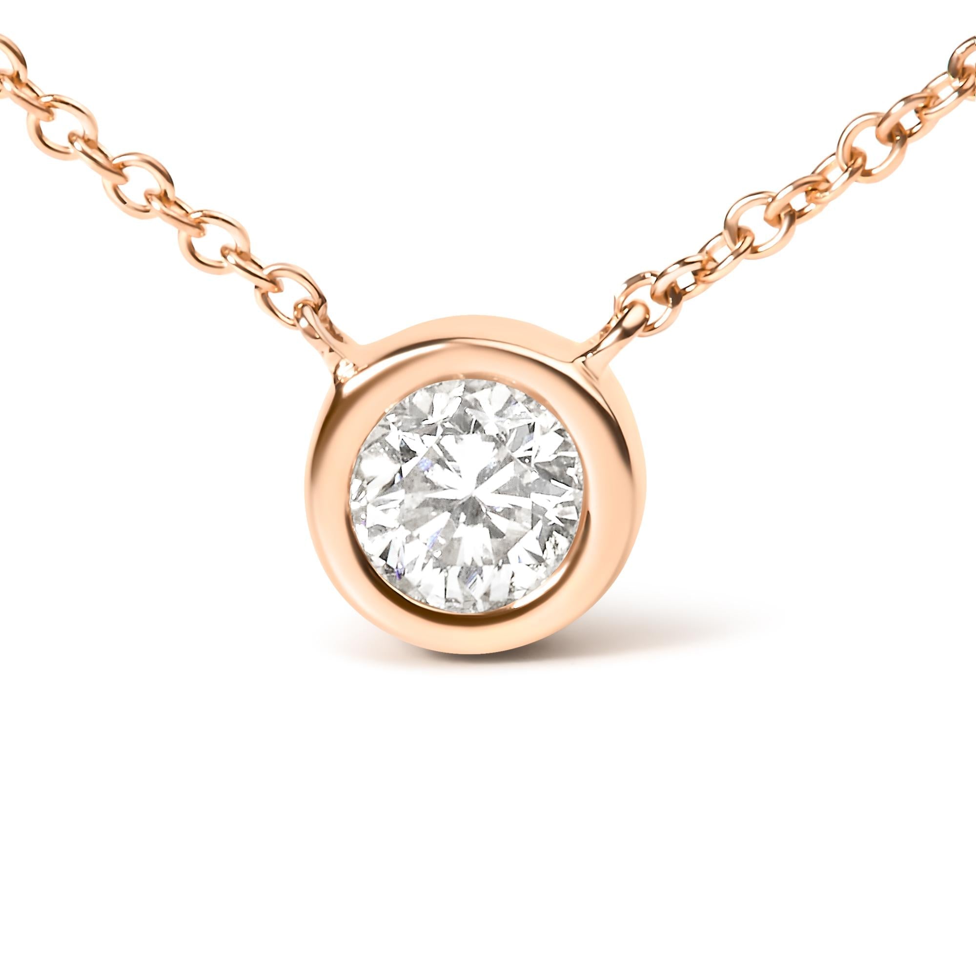10K Rose Gold 3/10 Carat Round Brilliant-Cut Diamond Modern Bezel-Set Solitaire 16"-18" Pendant Necklace (H-I Color, SI2-I1 Clarity)