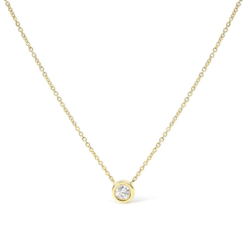 14K Gold Lab Grown Diamond Modern Bezel-Set Solitaire 16"-18" Pendant Necklace (F-G Color, VS2-SI1 Clarity)
