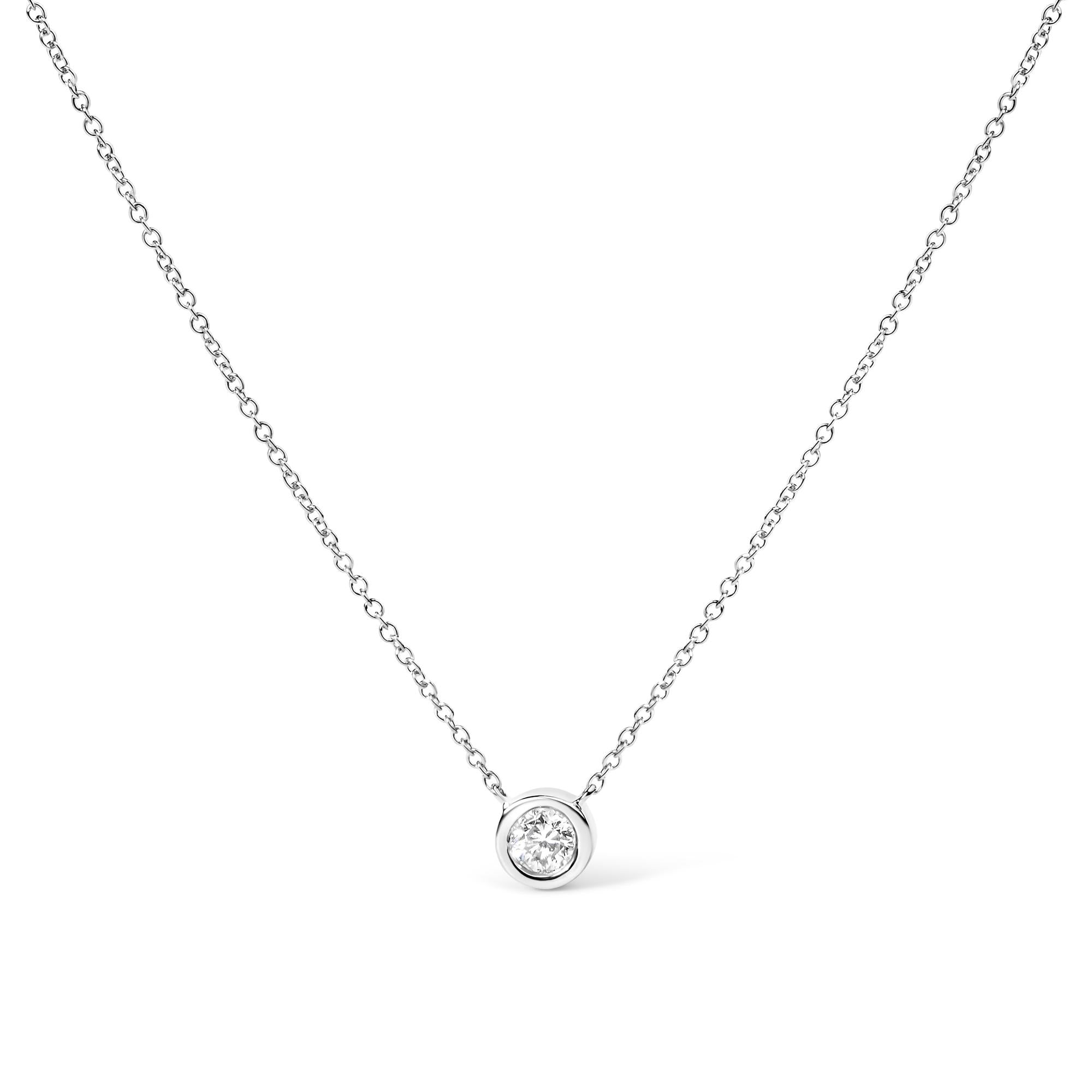 10K White Gold 1/2 Carat Round Brilliant-Cut Diamond Modern Bezel-Set Solitaire 16"-18" Pendant Necklace (H-I Color, SI2-I1 Clarity)