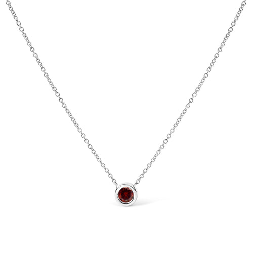 14K White Gold 1/2 Cttw Red Lab Grown Diamond Bezel-Set Solitaire 18" Pendant Necklace (Red Color, VS1-VS2 Clarity)
