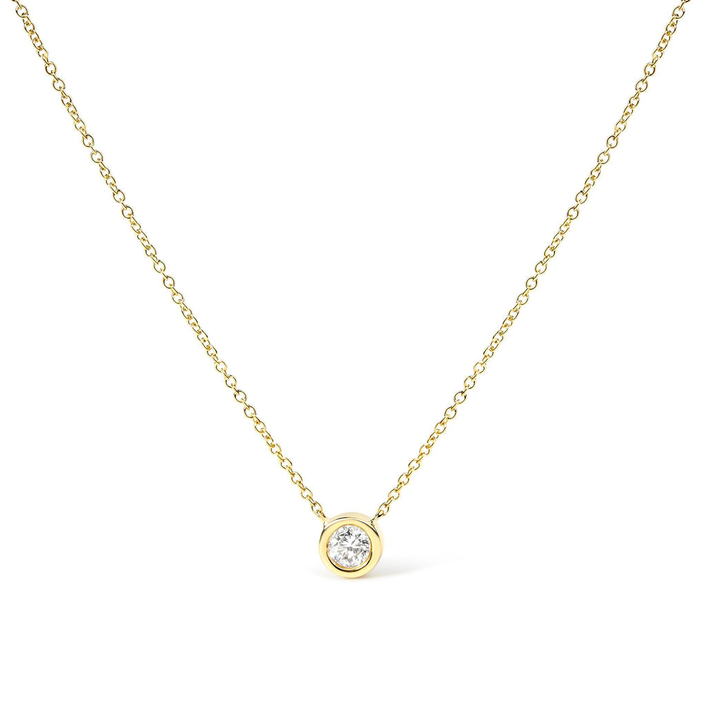 10K Yellow Gold 1/2 Carat Round Brilliant-Cut Diamond Modern Bezel-Set Solitaire 16"-18" Pendant Necklace (H-I Color, SI2-I1 Clarity)
