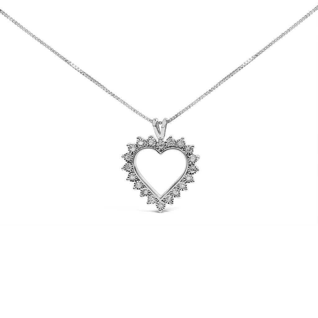 .925 Sterling Silver 1/4 Cttw Miracle Set Diamond Open Heart 18" Pendant Necklace (I-J Color, I3 Clarity)