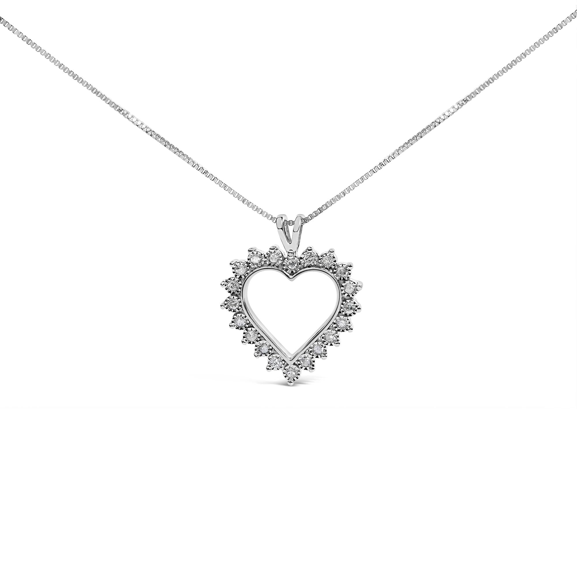 .925 Sterling Silver 1/4 Cttw Miracle Set Diamond Open Heart 18" Pendant Necklace (I-J Color, I3 Clarity)