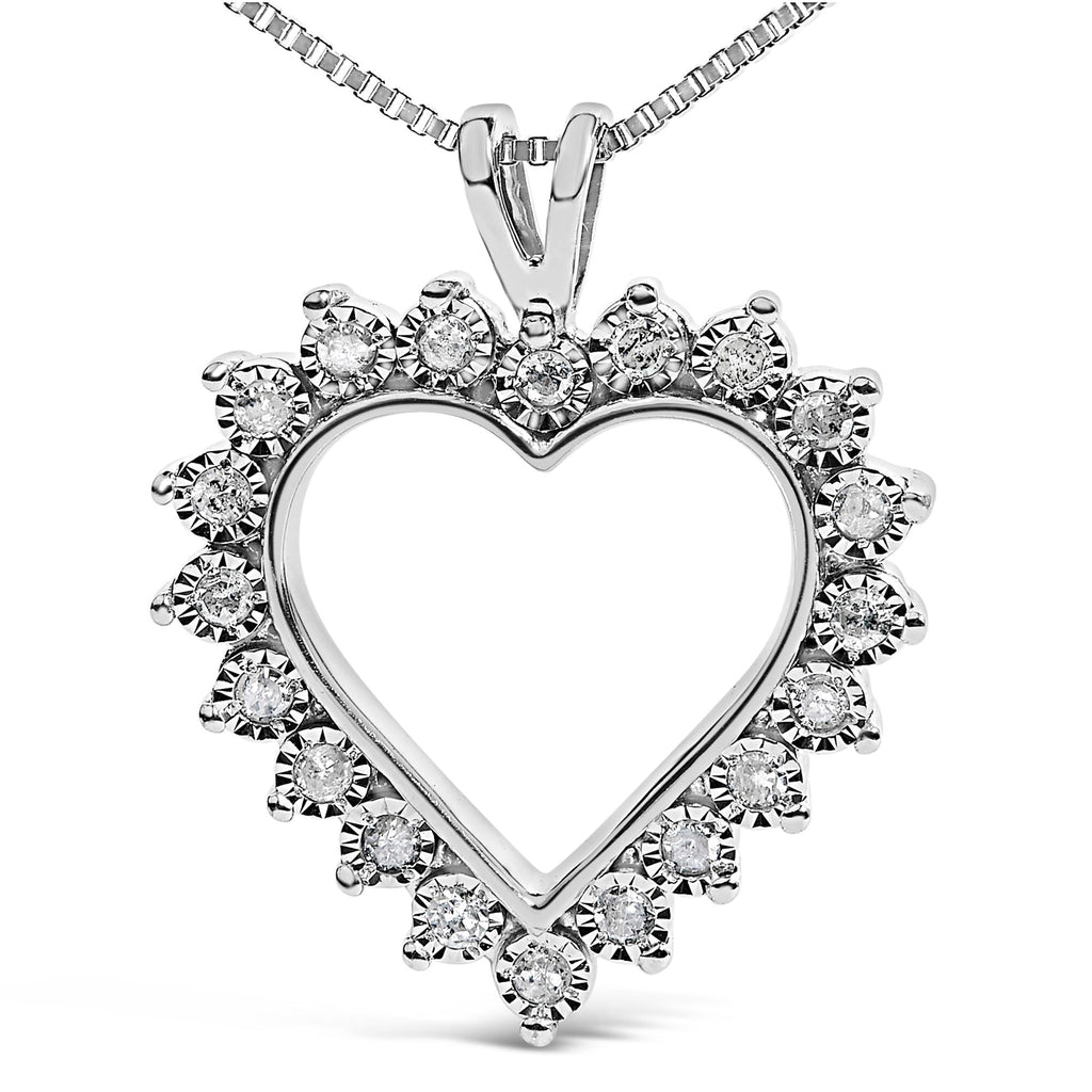 .925 Sterling Silver 1/4 Cttw Miracle Set Diamond Open Heart 18" Pendant Necklace (I-J Color, I3 Clarity)