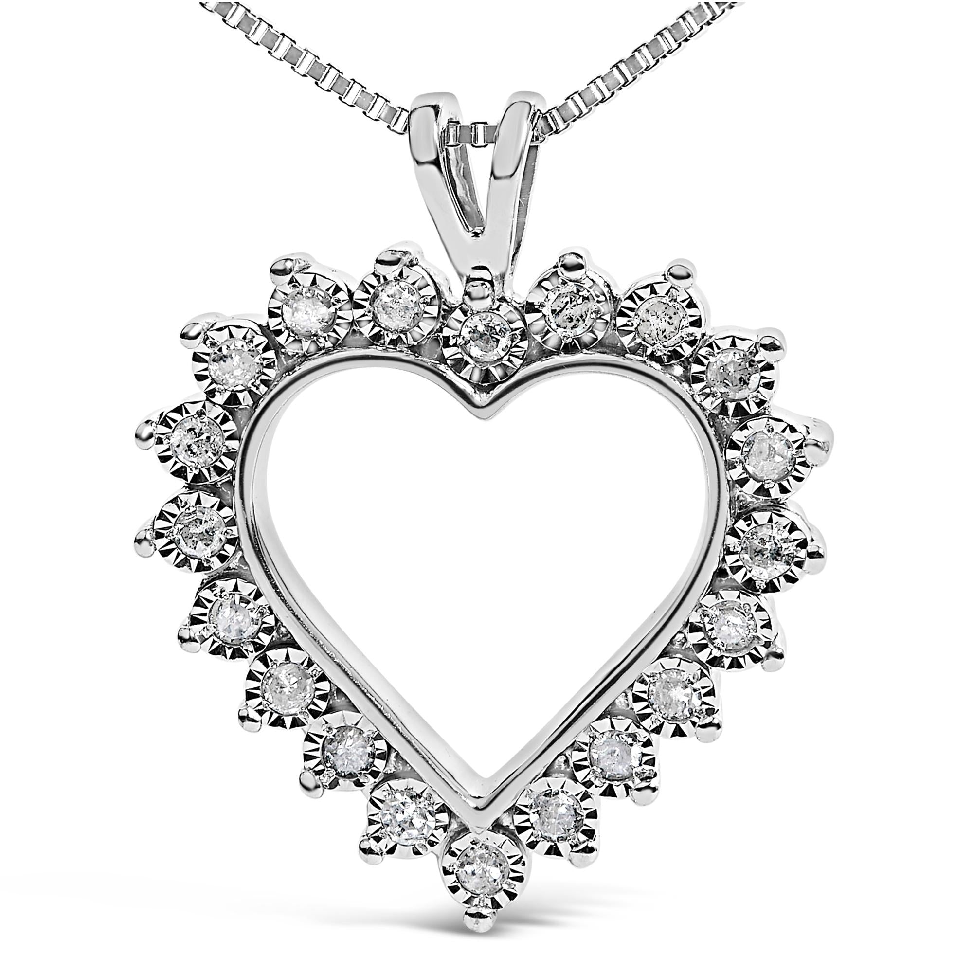 .925 Sterling Silver 1/4 Cttw Miracle Set Diamond Open Heart 18" Pendant Necklace (I-J Color, I3 Clarity)