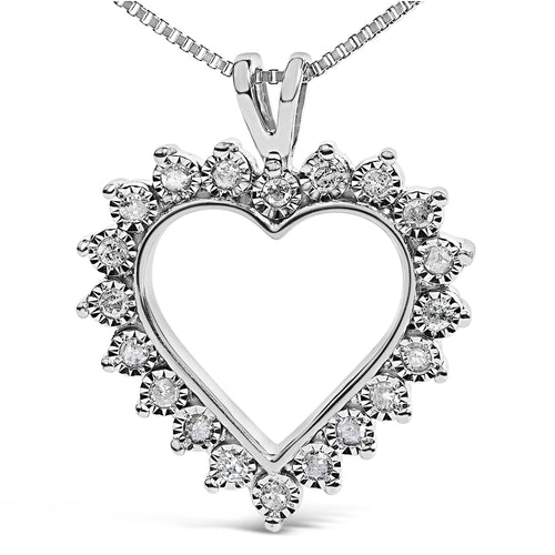 .925 Sterling Silver 1/4 Cttw Miracle Set Diamond Open Heart 18" Pendant Necklace (I-J Color, I3 Clarity)