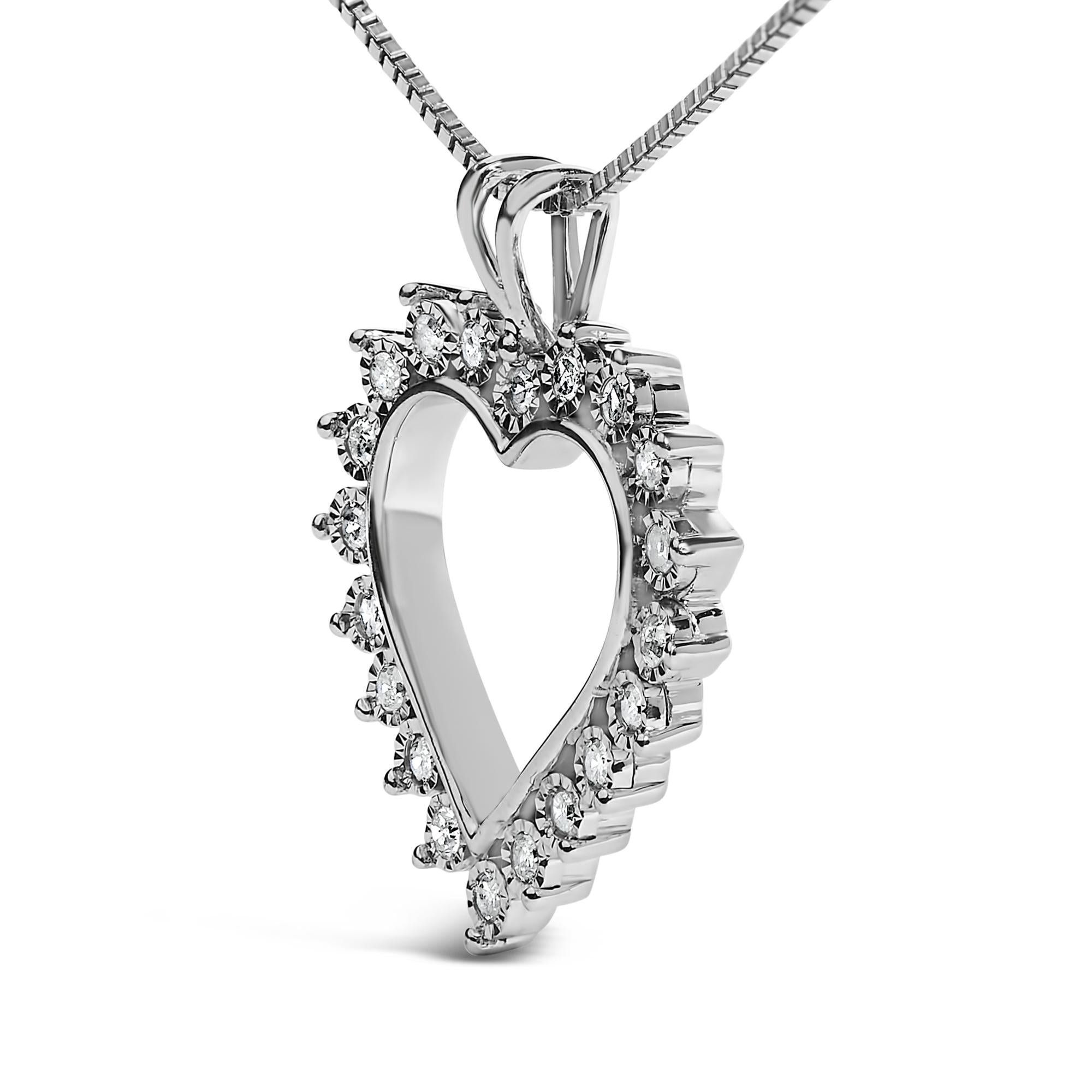 .925 Sterling Silver 1/4 Cttw Miracle Set Diamond Open Heart 18" Pendant Necklace (I-J Color, I3 Clarity)