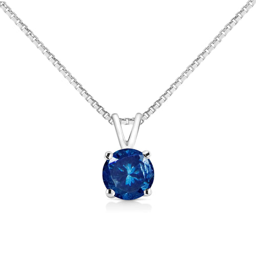 14K White Gold 1/2 Cttw Round Brilliant Cut Lab Grown Diamond 4 Prong Solitaire Pendant Necklace