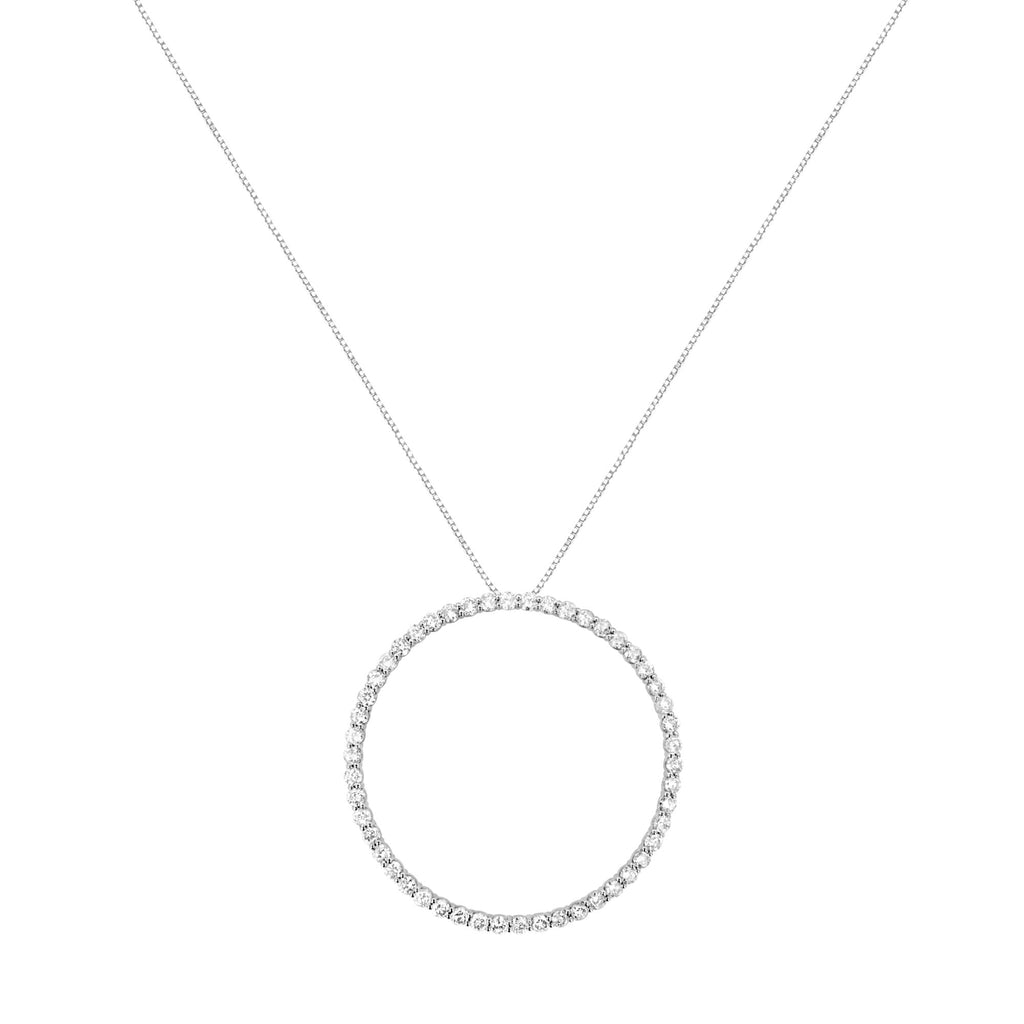 .925 Sterling Silver 4 cttw Prong Set, Round-Cut Diamond Open Circle Hoop 18" Pendant Necklace (J-K Color, I1-I2 Clarity)