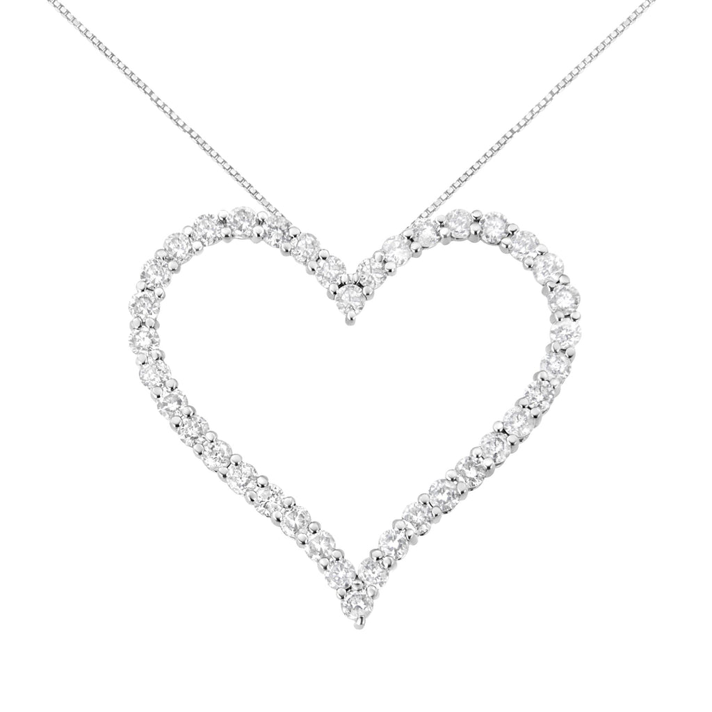 .925 Sterling Silver 3.0 cttw Round-Cut Diamond Open Heart Pendant Necklace (I-J Color, I2-I3 Clarity) - 18"