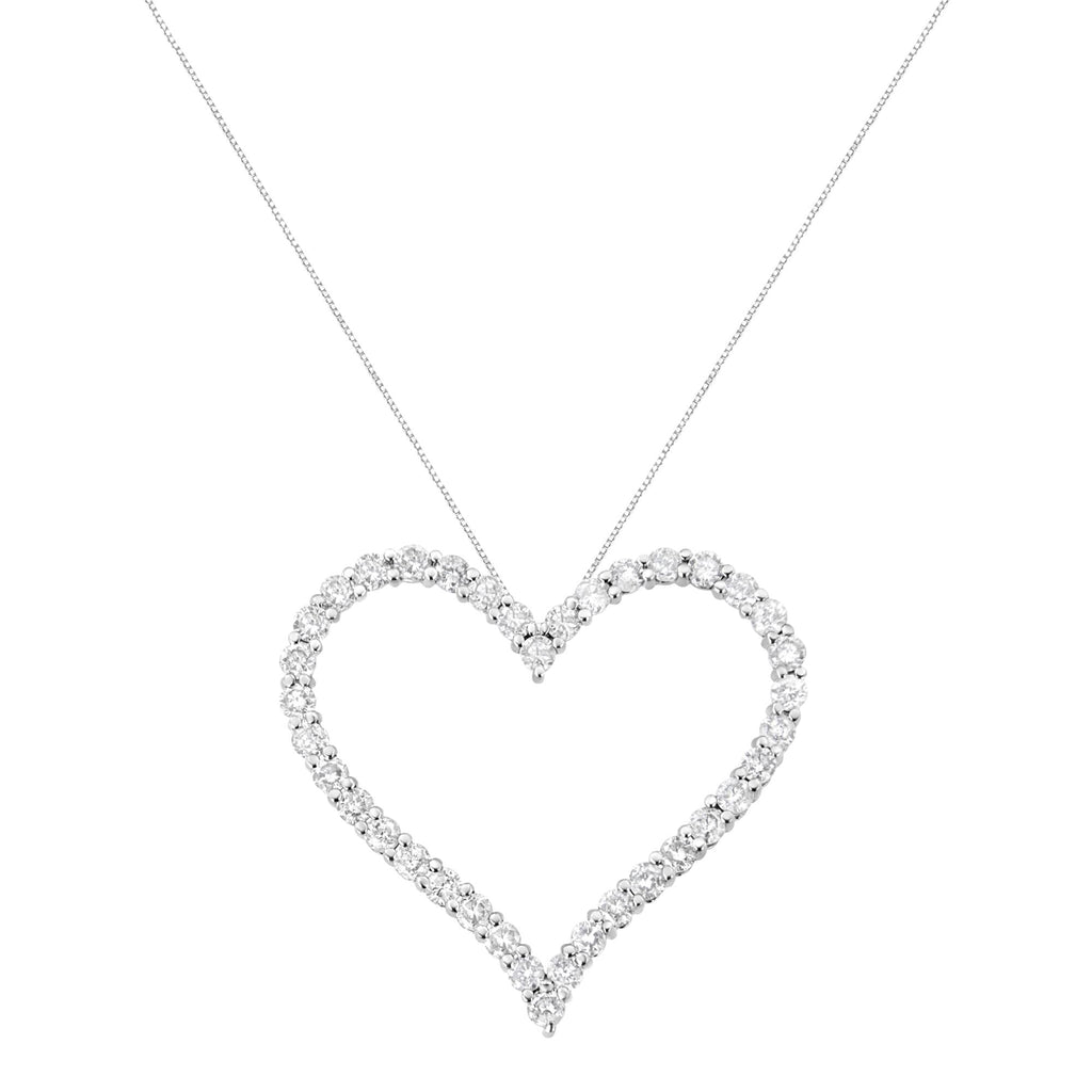 .925 Sterling Silver 3.0 cttw Round-Cut Diamond Open Heart Pendant Necklace (I-J Color, I2-I3 Clarity) - 18"