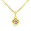 14K Yellow Gold Plated .925 Sterling Silver Brilliant Round Cut Diamond Solitaire Milgrain 18" Pendant Necklace