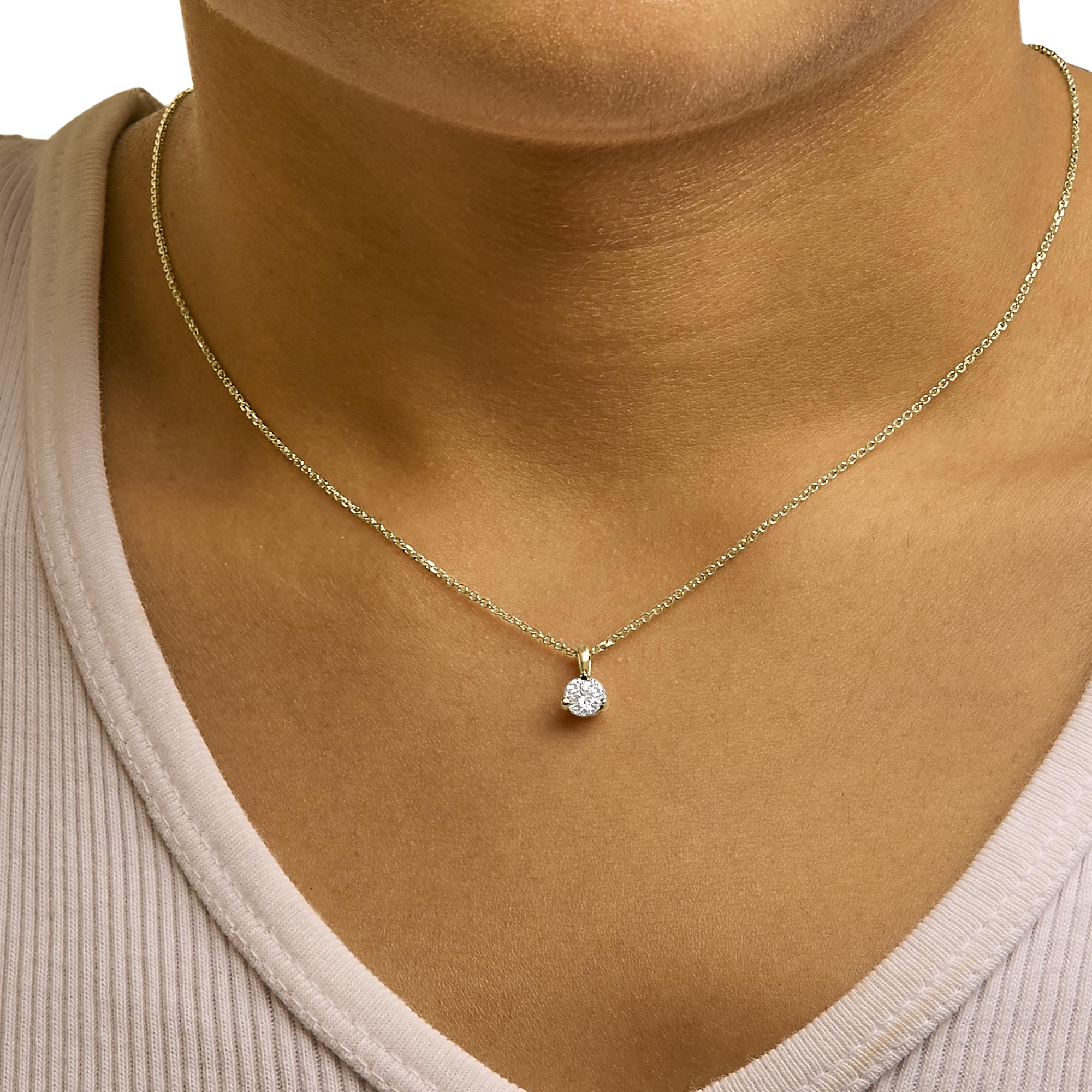 14K Yellow Gold 3/8 Cttw 3 Prong Martini Set Round Diamond Solitaire Pendant Necklace (G-H Color, SI2-I1 Clarity) - 18" Inches
