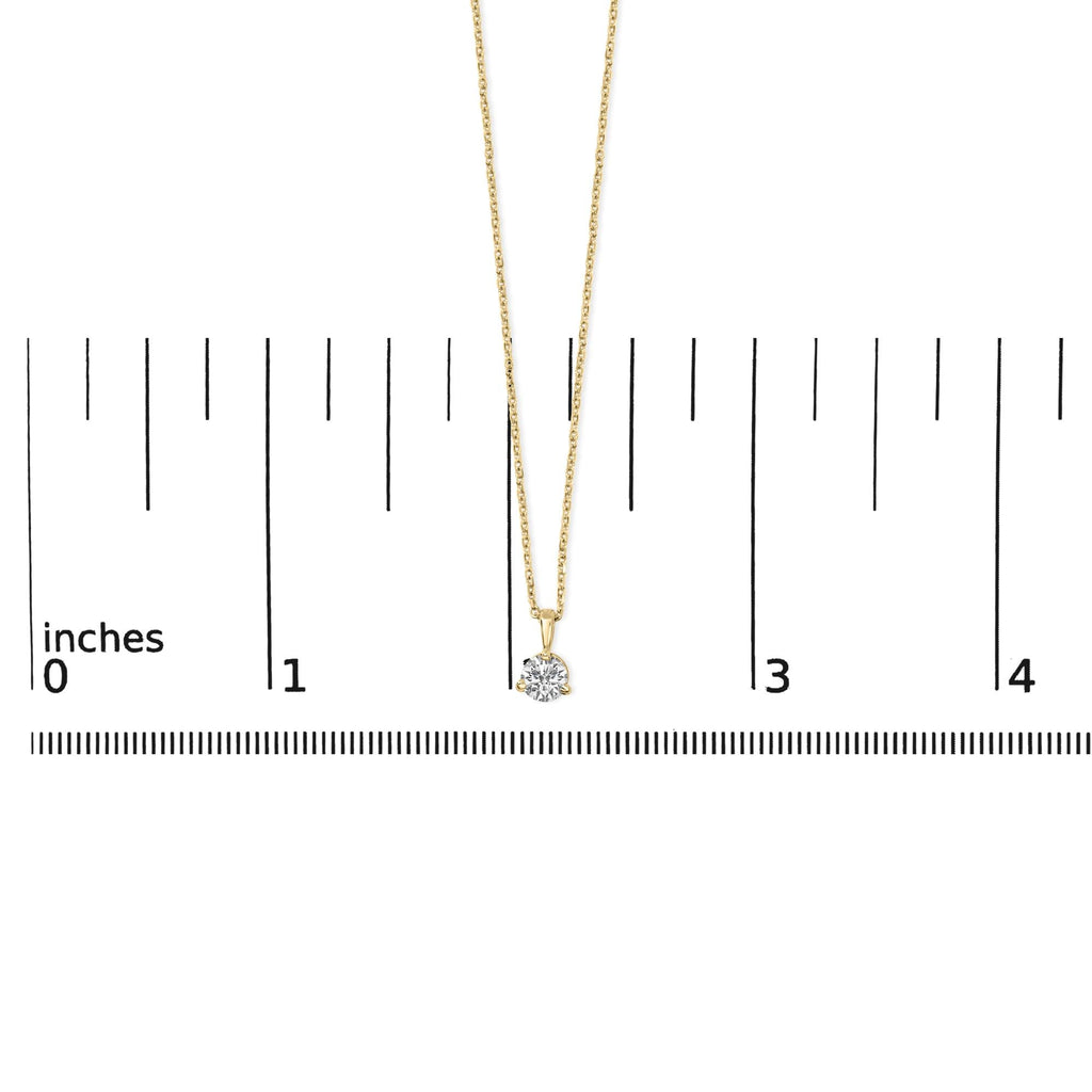 14K Yellow Gold 3/8 Cttw 3 Prong Martini Set Round Diamond Solitaire Pendant Necklace (G-H Color, SI2-I1 Clarity) - 18" Inches