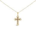 10K Yellow Flashed .925 Sterling Silver 1/4 Cttw Champagne Diamond Filigree Cross Pendant Necklace (K-L Color, I1-I2 Clarity) - 18"