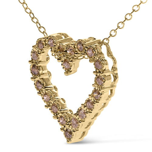 10K Yellow Gold Flashed .925 Sterling Silver 1/2 Cttw Champagne Diamond Miracle Plate Heart Pendant Necklace (K-L Color, I1-I2 Clarity) - 18"