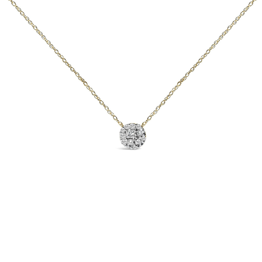 14K Yellow Gold Plated Sterling Silver 3/8 Cttw Diamond Cluster Pendant Necklace