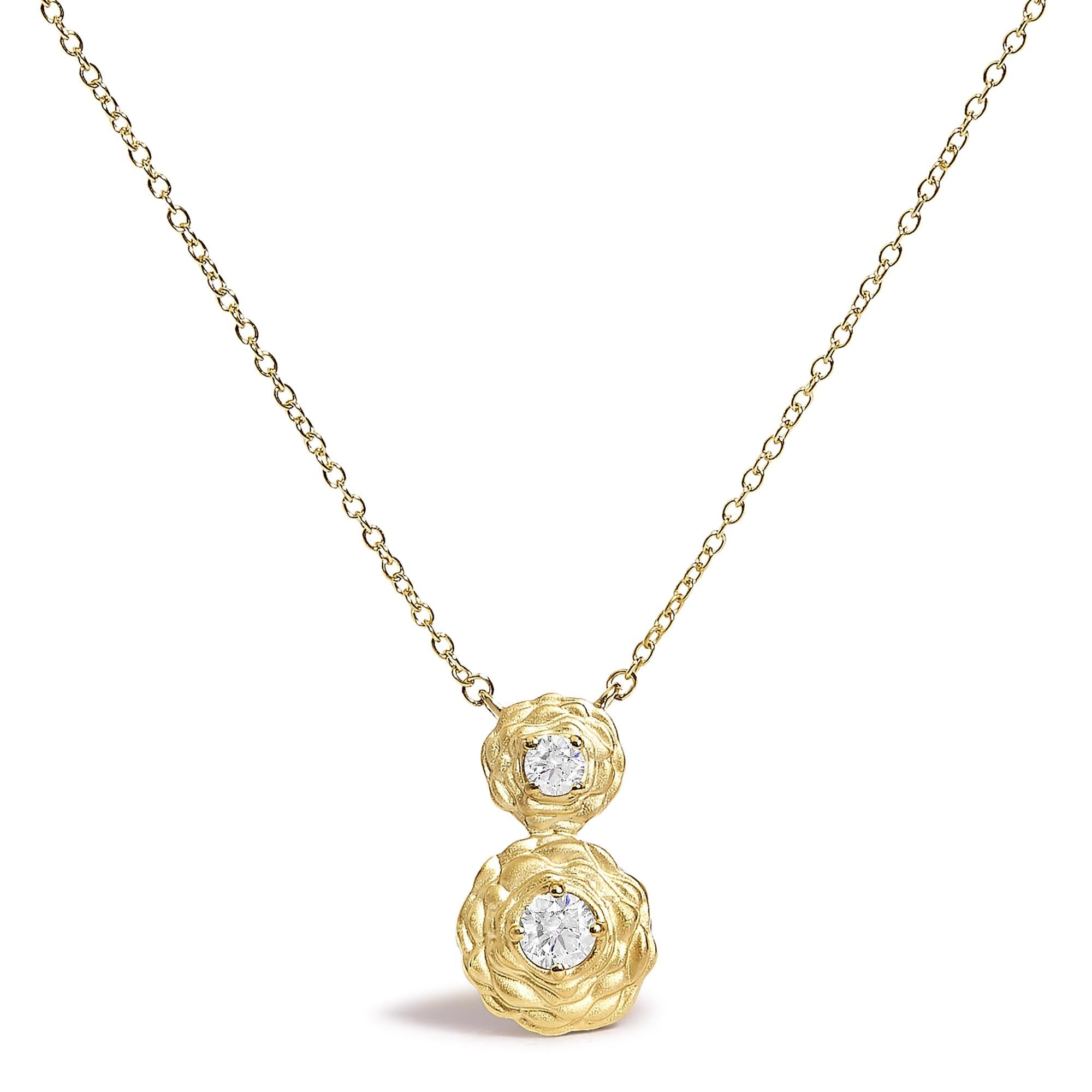 14K Yellow Gold Plated Sterling Silver 1/2 Cttw Lab Grown Diamond Rose Pendant Necklace