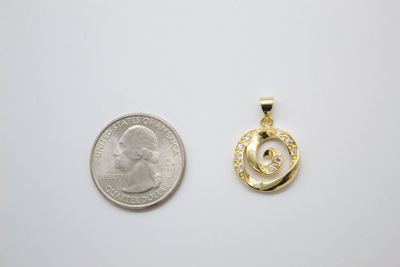 18K Gold Filled Swirl With CZ Cubic Zirconia Stone Pendant-3