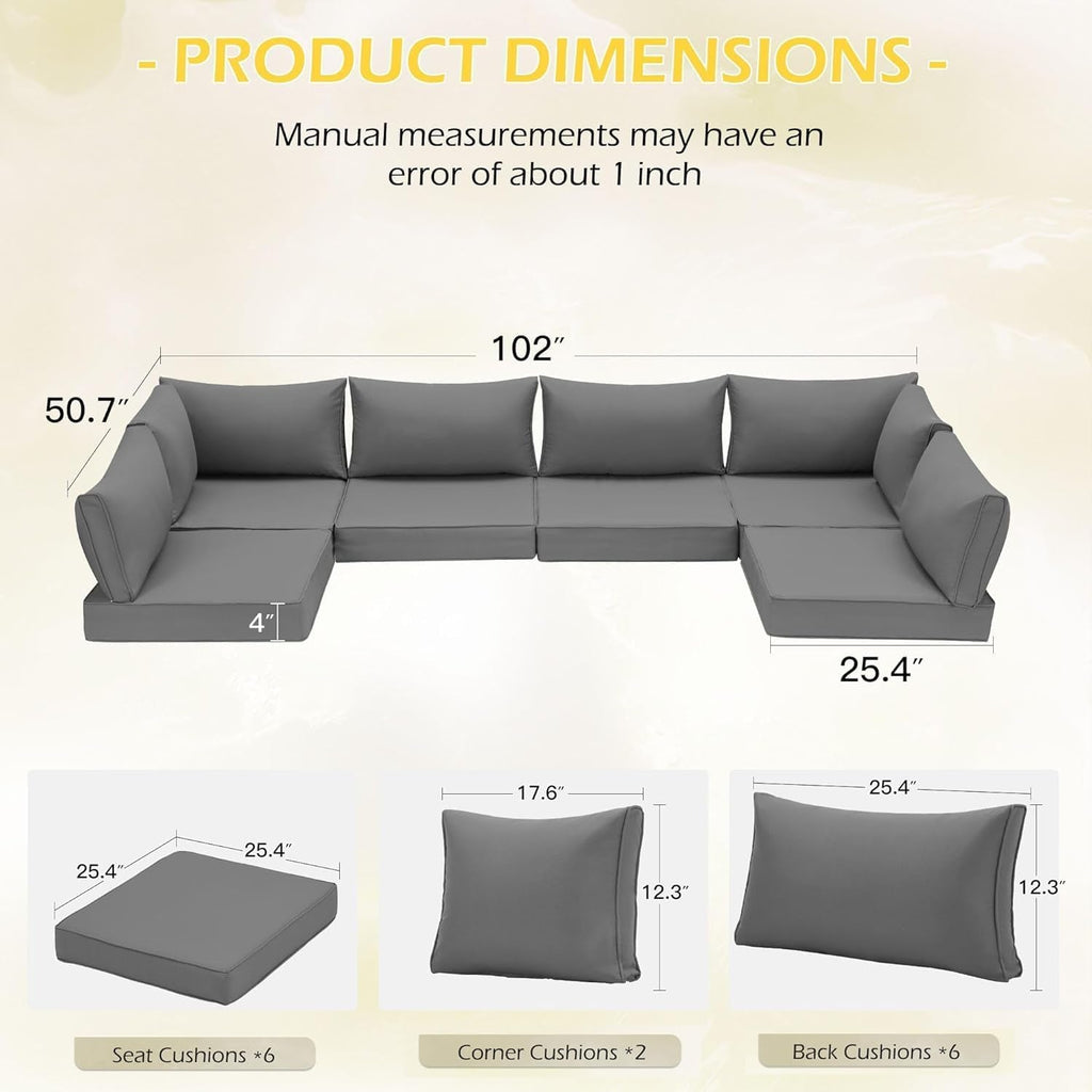 Outdoor Cushions 14 Piece Set Gray Water Repellent For 6 Seat Patio Sofa