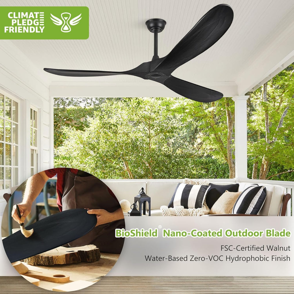 52 Inch Matte Black Ceiling Fan With Remote Walnut Blades