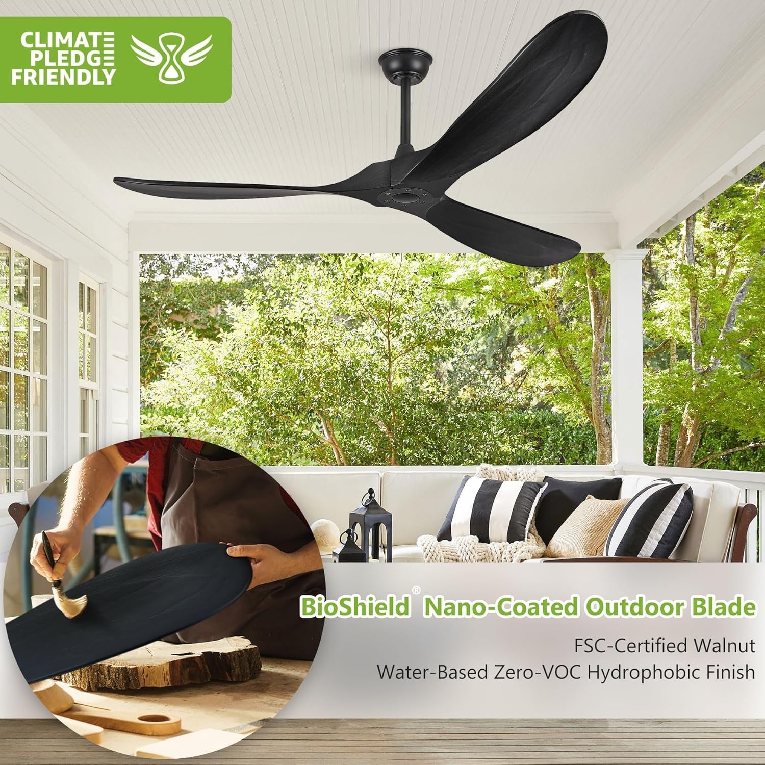 52 Inch Matte Black Ceiling Fan With Remote Walnut Blades