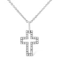 .925 Sterling Silver 1/10 cttw Pave-Set Round-Cut Diamond Open Cross 18" Pendant Necklace (I-J Color, I1-2 Clarity)