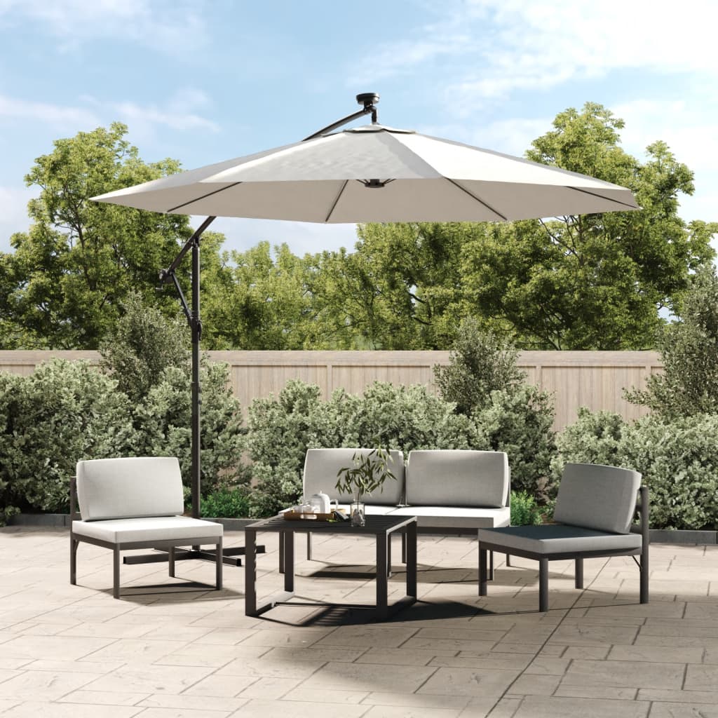 vidaXL Cantilever Umbrella Parasol with Solar LEDs Patio Umbrella Sunshade-14