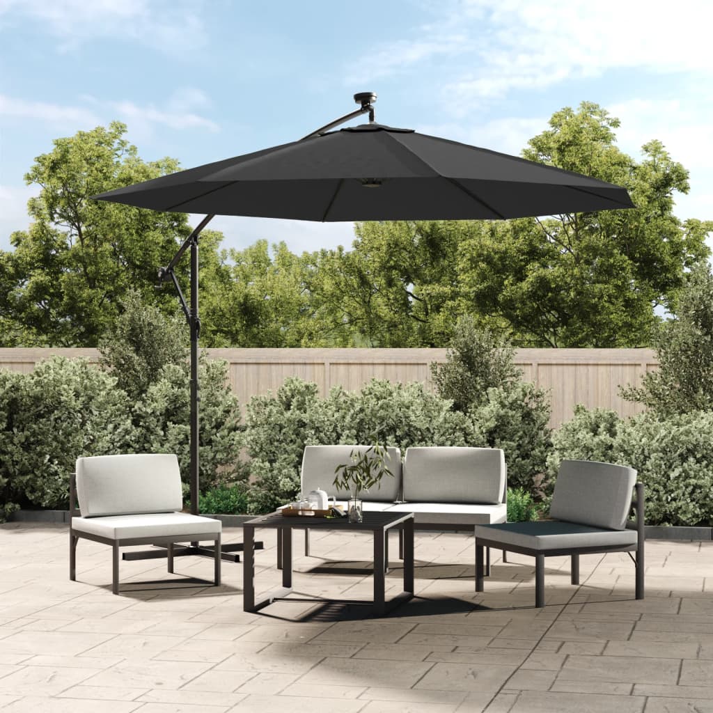 vidaXL Cantilever Umbrella Parasol with Solar LEDs Patio Umbrella Sunshade-6