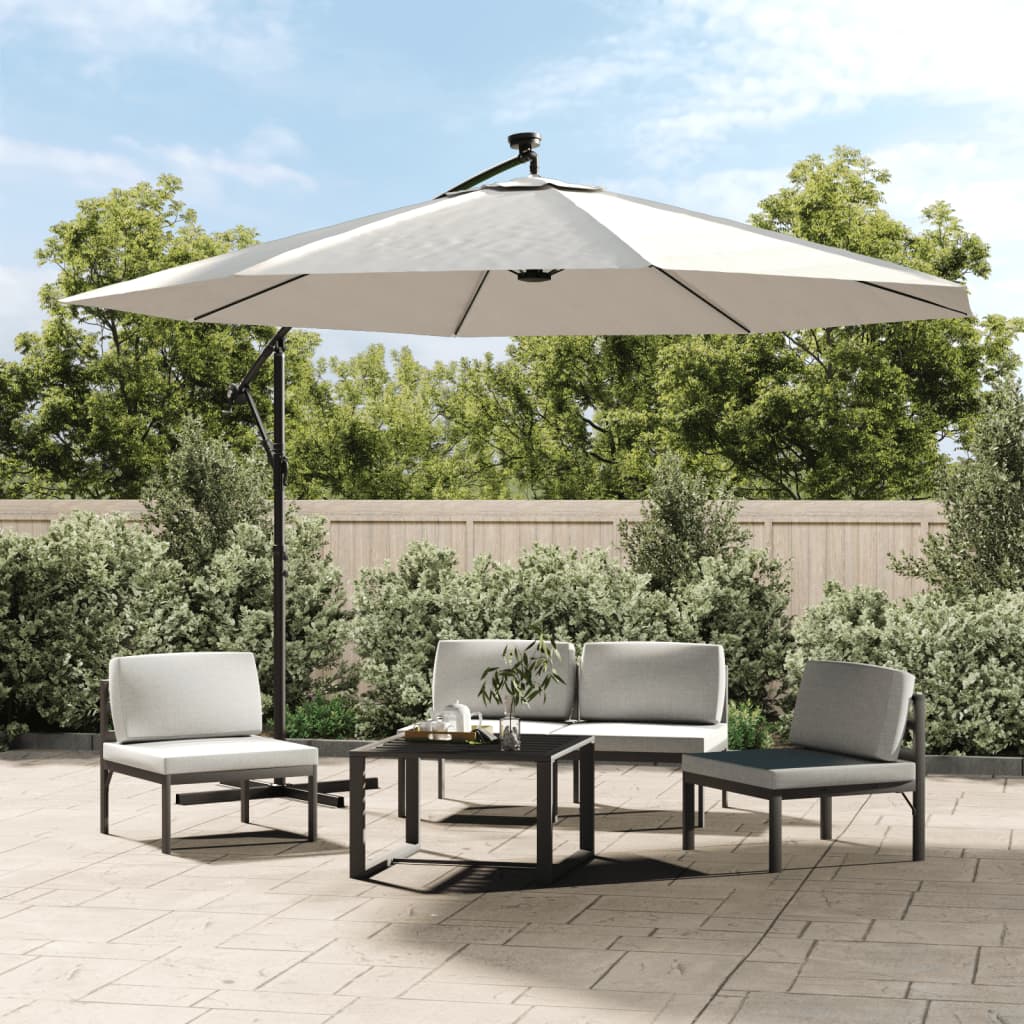 vidaXL Cantilever Umbrella Parasol with Solar LEDs Patio Umbrella Sunshade-13