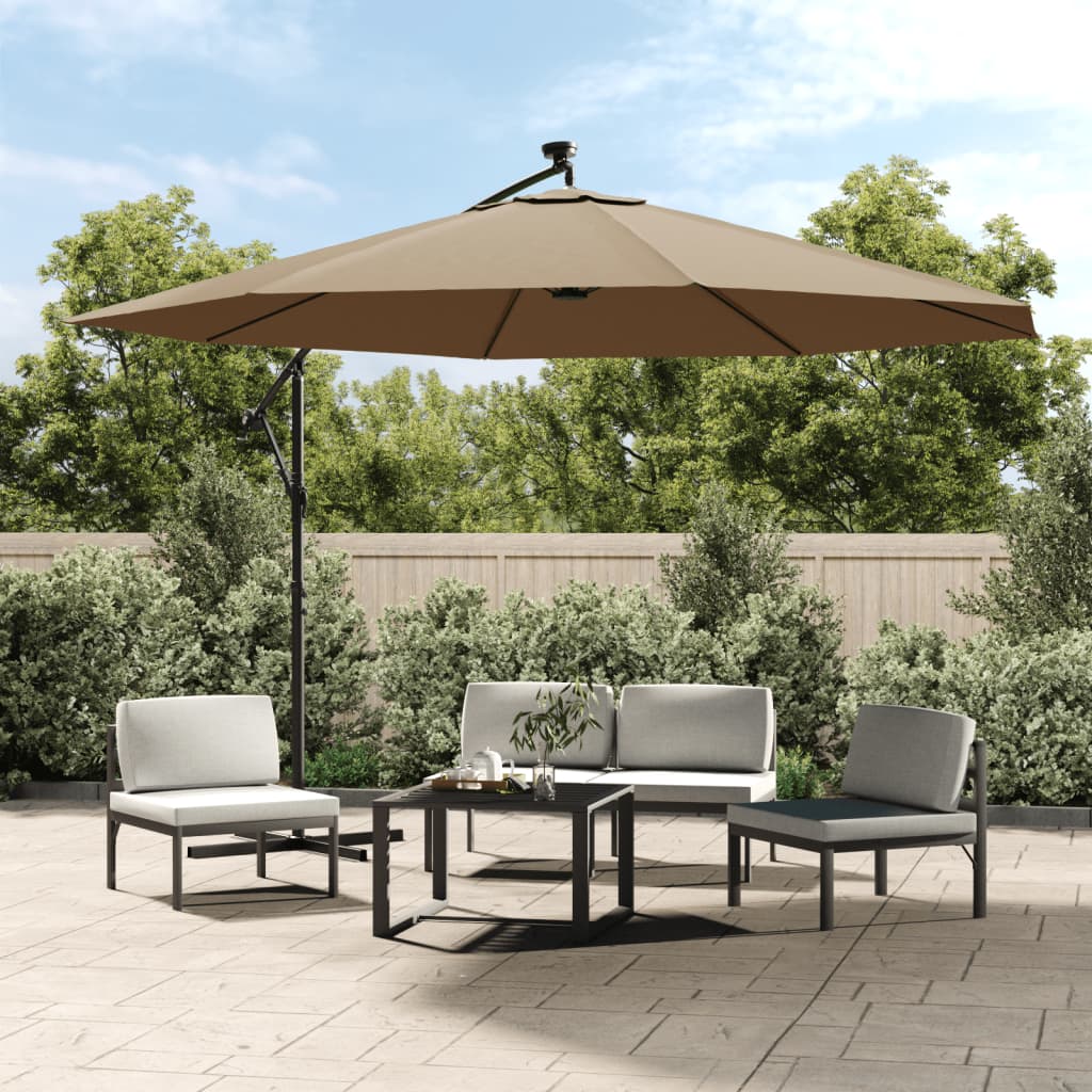vidaXL Cantilever Umbrella Parasol with Solar LEDs Patio Umbrella Sunshade-16