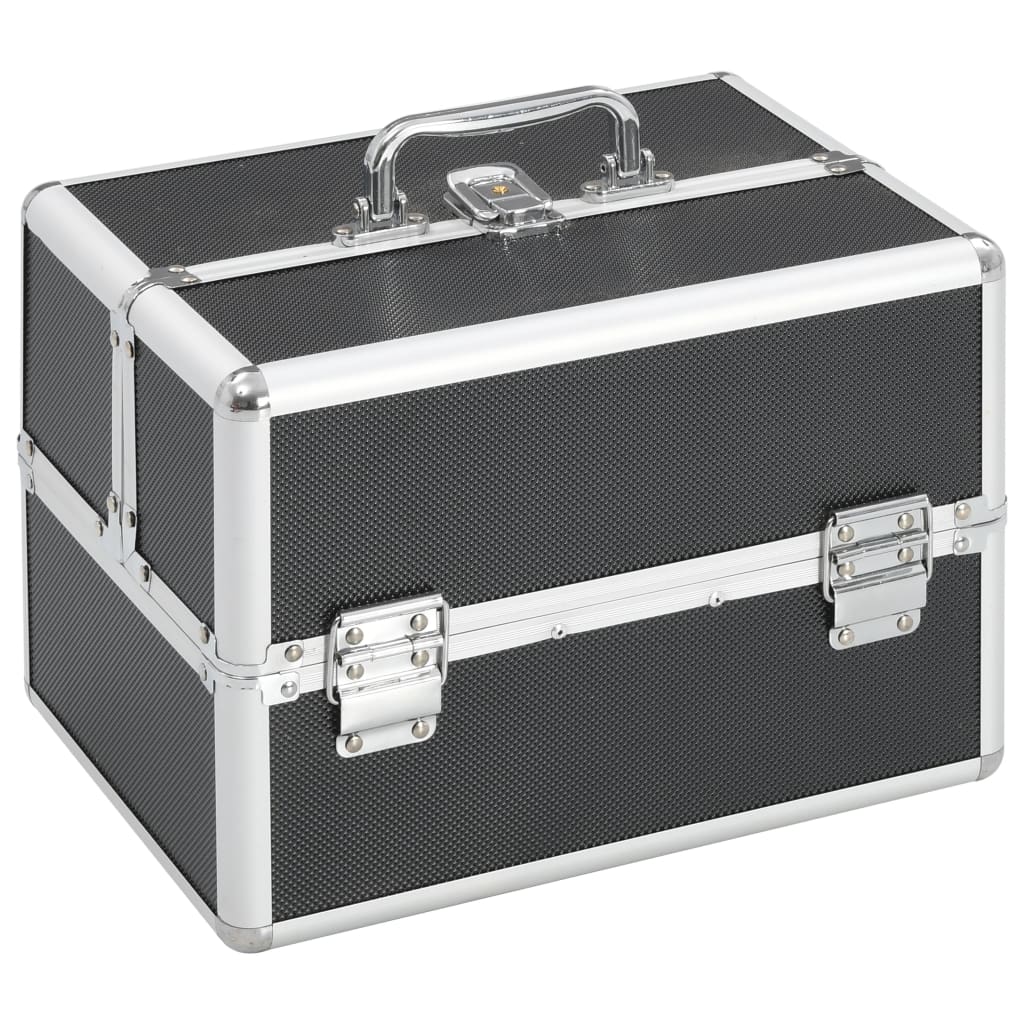 vidaXL Make-up Case Aluminum Cosmetic Bag Organizer Jewelry Box Black/Pink-0