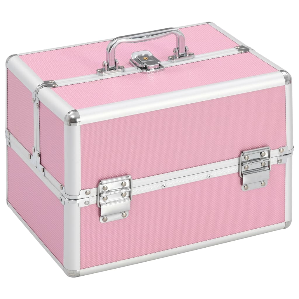 vidaXL Make-up Case Aluminum Cosmetic Bag Organizer Jewelry Box Black/Pink-2