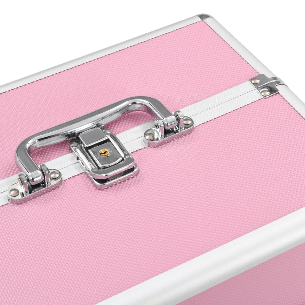 vidaXL Make-up Case Aluminum Cosmetic Bag Organizer Jewelry Box Black/Pink-3