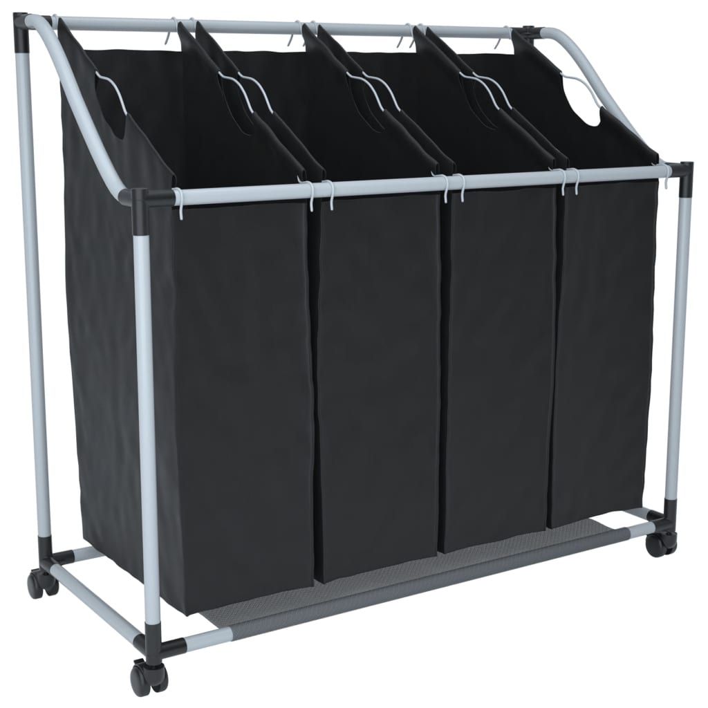 vidaXL Laundry Sorter with 4 Bags Black Gray