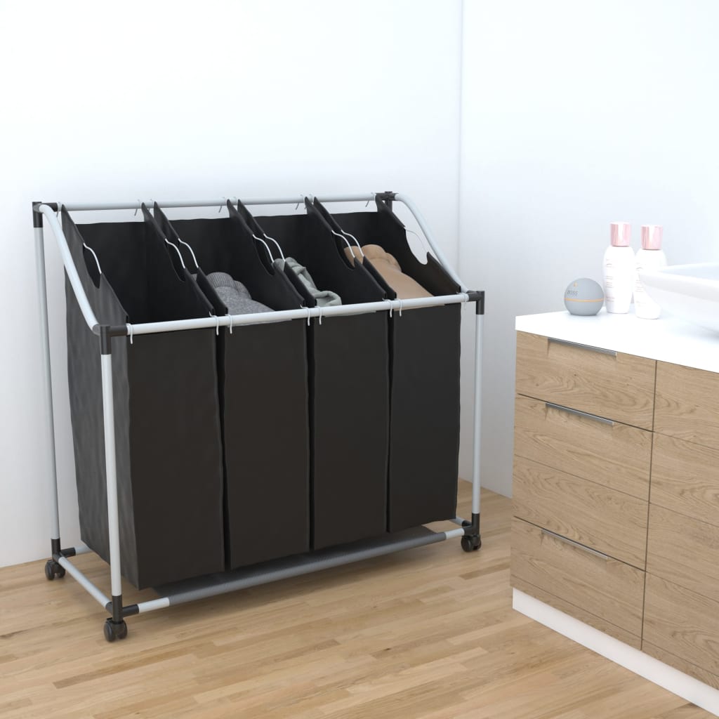 vidaXL Laundry Sorter with 4 Bags Black Gray