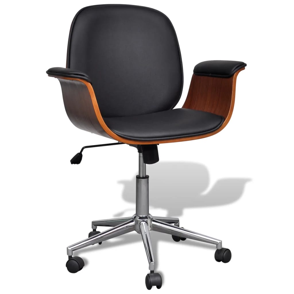 vidaXL Swivel Arm Chair Ergonomic Office Chair Bent Wood and Faux Leather