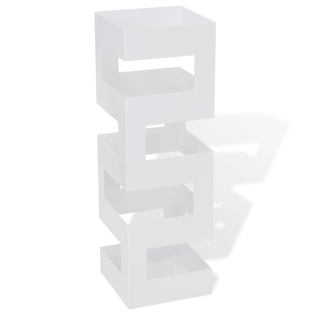 vidaXL White Square Umbrella Stand Storage Holder Walking Stick Steel 19.1"-0